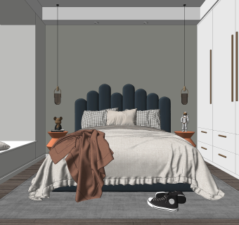 现代卧室SU模型下载