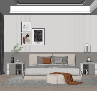 现代家居卧室SU模型下载