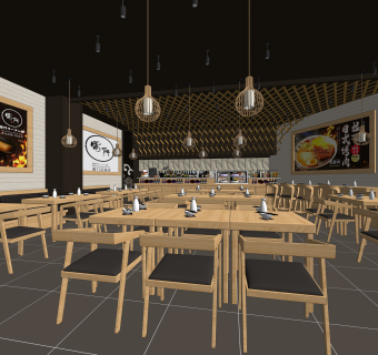 日式餐厅SU模型下载