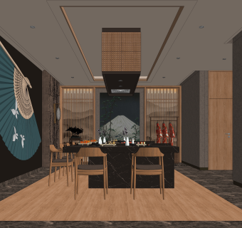日式餐厅SU模型下载