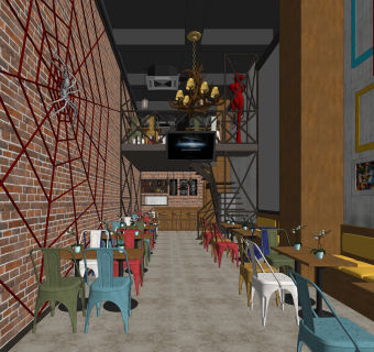 工业风格咖啡厅SU模型下载