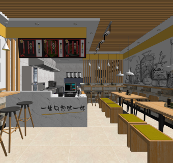 现代快餐厅SU模型下载