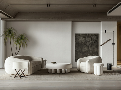 侘寂大平层客厅SU模型下载