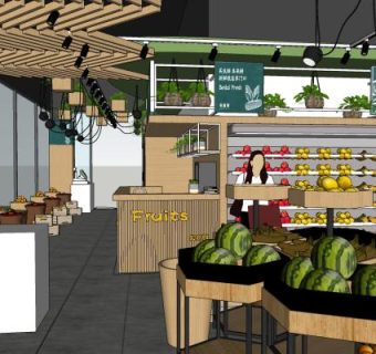 现代风格水果蔬菜生鲜超市SU模型下载