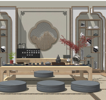 新中式禅意茶馆SU模型下载