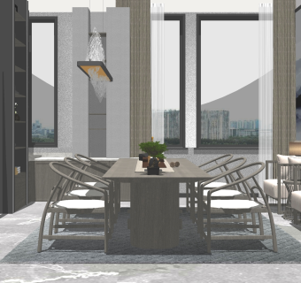 新中式茶室SU模型下载