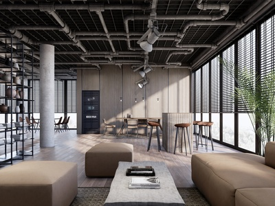 工业风格公司休息区SU模型下载