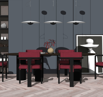 现代餐桌椅组合SU模型下载