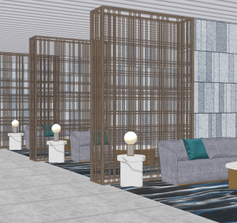 新中式酒店大堂接待区SU模型下载