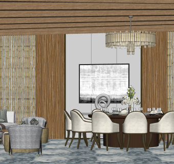 新中式餐厅包房SU模型下载