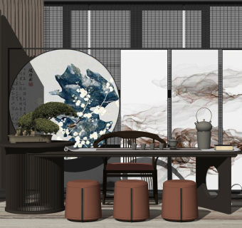 新中式家居茶室SU模型下载