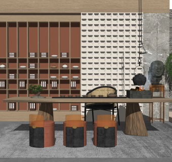 新中式家居茶室SU模型下载