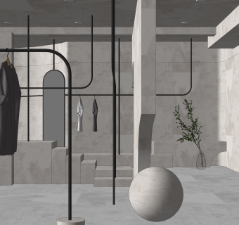 侘寂风服装店国外SU模型下载