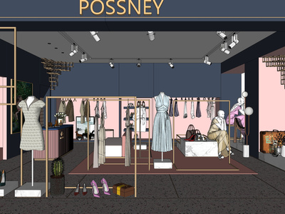 北欧服装箱包店SU模型下载