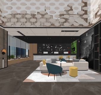 新中式前台接待区SU模型下载