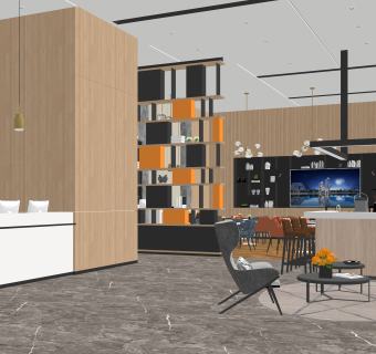 现代酒店大堂接待区SU模型下载