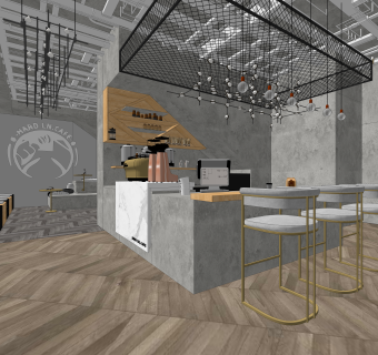 工业风咖啡厅SU模型下载