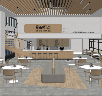 现代咖啡店SU模型下载