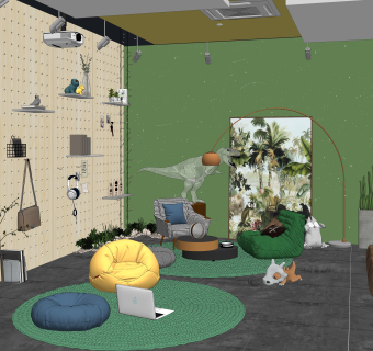 北欧风格公司主题休闲区SU模型下载