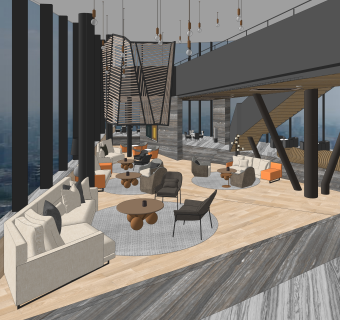 现代办公休息区SU模型下载