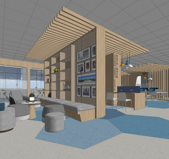 现代办公休息区SU模型下载