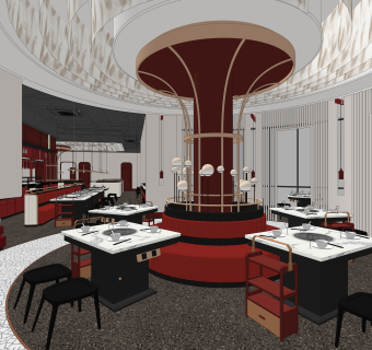 现代火锅店SU模型下载