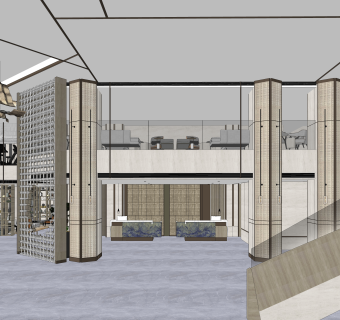 现代酒店大堂接待区SU模型下载