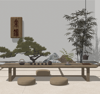 新中式禅意茶室SU模型下载