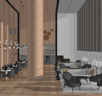 现代酒店大堂SU模型下载