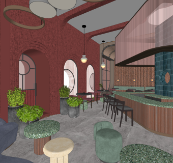 现代咖啡厅SU模型下载