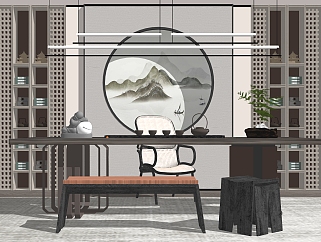 新中式家居茶室SU模型下载