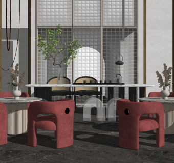 现代售楼处接待区SU模型下载