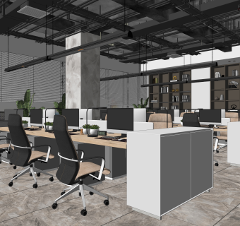 现代办公区SU模型下载