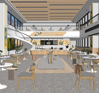 现代咖啡厅SU模型下载