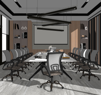 现代会议室SU模型下载
