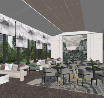 新中式售楼处洽谈区SU模型下载