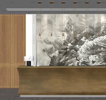 新中式会所前台SU模型下载