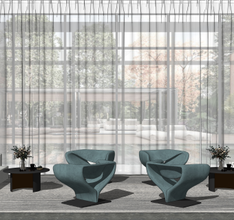 vila设计现代风格售楼处洽谈区SU模型下载