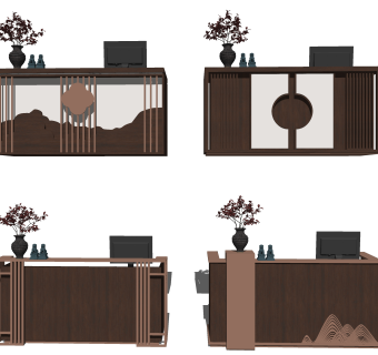 新中式公司前台SU模型下载