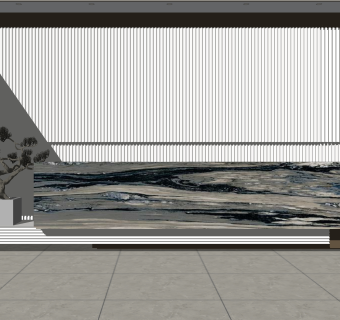 新中式办公前台SU模型下载