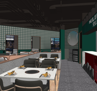 现代火锅店SU模型下载