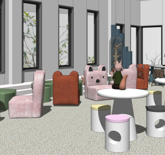 现代奶茶咖啡店SU模型下载