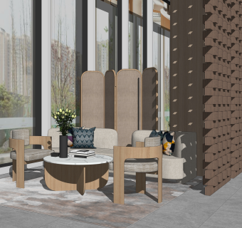 现代售楼处休息区SU模型下载