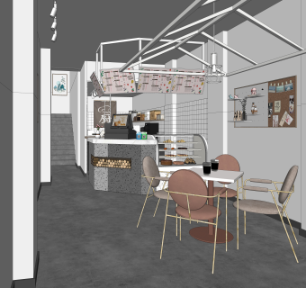 现代咖啡厅SU模型下载