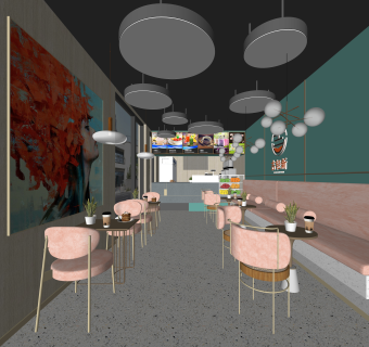 现代咖啡厅SU模型下载