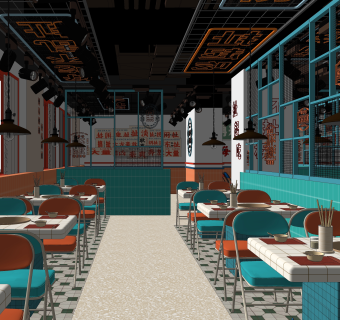 现代串串火锅店SU模型下载