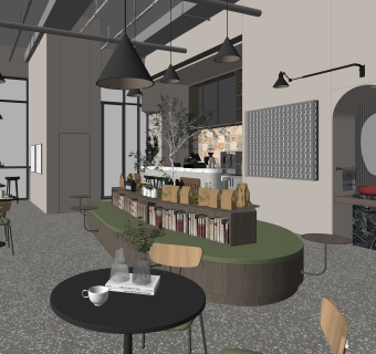 工业风咖啡厅SU模型下载