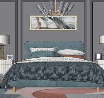 简欧家居卧室SU模型下载