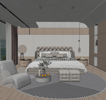 现代家居卧室SU模型下载