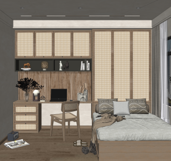 侘寂榻榻米卧室SU模型下载